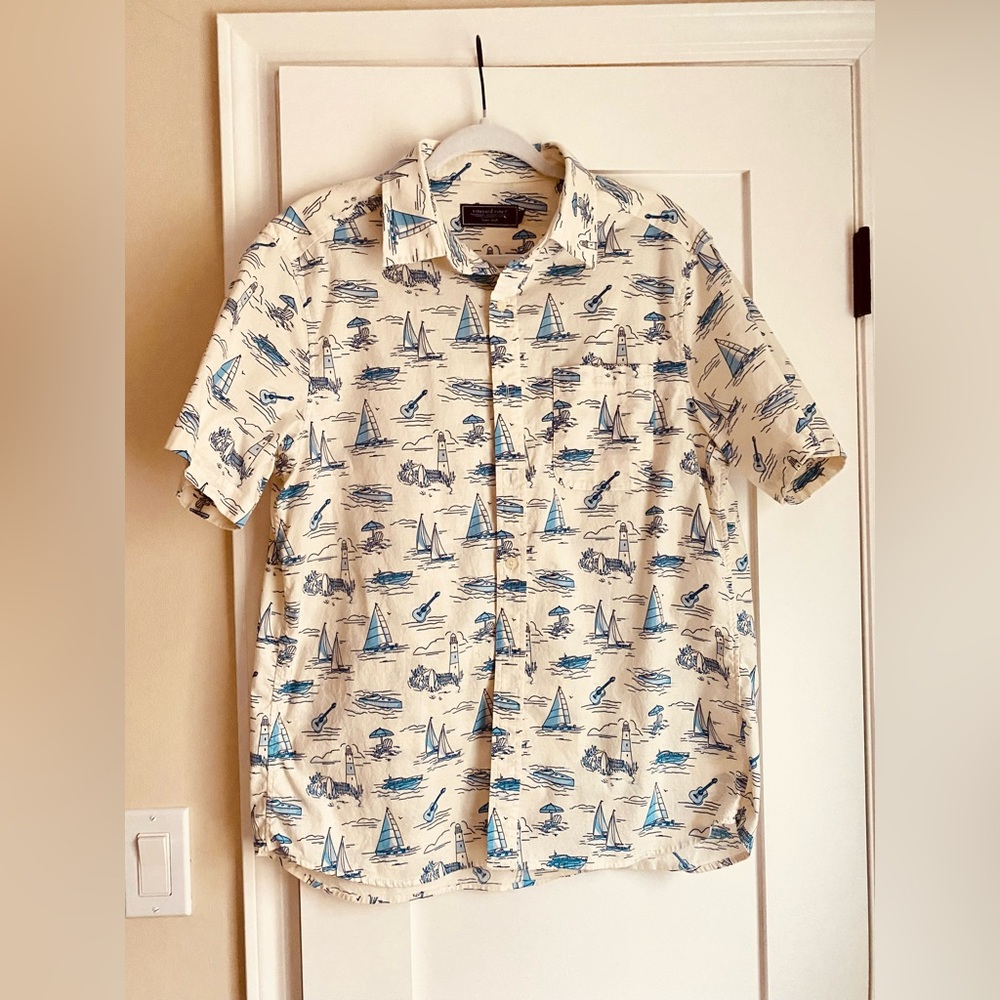 Vineyard Vines  Nautical Short Sleeve Button down Cotton Men's Shirt M Summer
